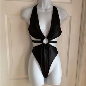 Nasty Gal Black Halter Cut-Out Swimsuit size M